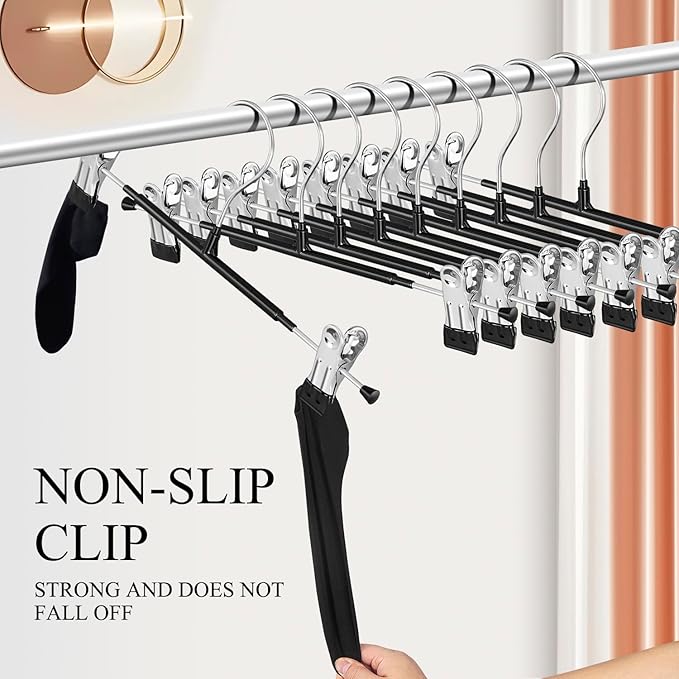 20 Pack 14Inch Heavy Duty Pants Skirt Hangers with Clips,Metal Trousers Hanger for Jeans Black Non Slip Women Shorts Hangers Saving Space Clothing Hanger for Adult,Men,Children,Kid,Baby