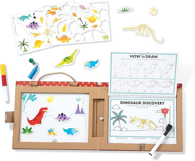 Melissa & Doug Natural Play: Play, Draw, Create Dinosaurs Drawing Activity Set & Magnet Kit - Reusable Mess-Free Travel Activity