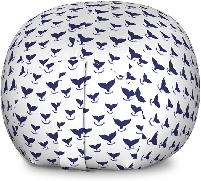 Ambesonne Whales Storage Toy Bag Chair, Repeating Monochrome Pattern of Fish Tails Underwater Grunge Drawn Brushstrokes, Stuffed Animal Organizer Washable Bag, Large Size, White Indigo