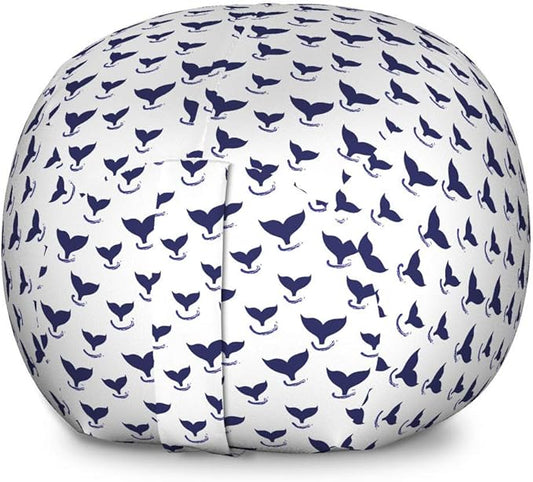 Ambesonne Whales Storage Toy Bag Chair, Repeating Monochrome Pattern of Fish Tails Underwater Grunge Drawn Brushstrokes, Stuffed Animal Organizer Washable Bag, Large Size, White Indigo