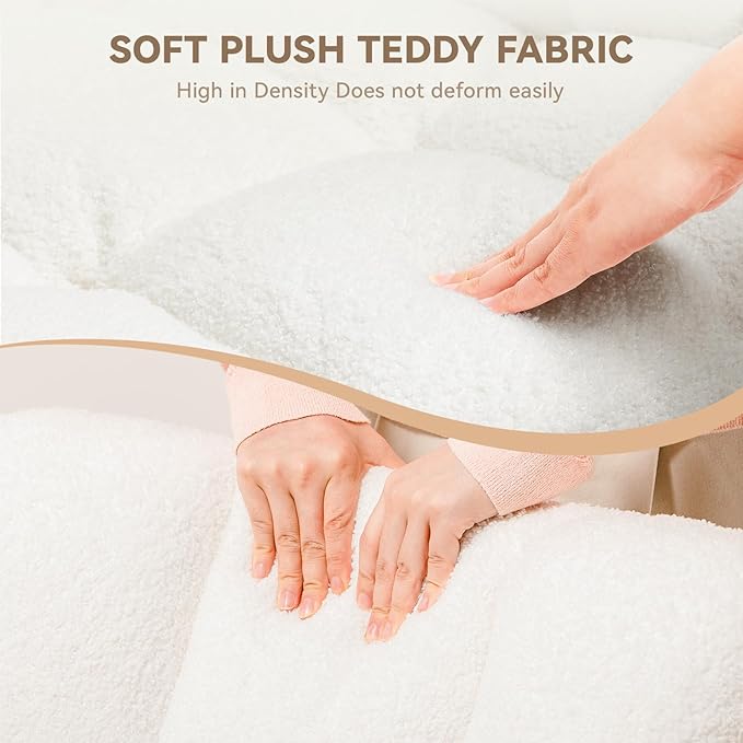 COMHOMA Nursery Rocking Chair, Teddy Upholstered Glider Rocking Chair with Side Pockets, Accent Chair with High Backrest Reading Chair for Adult, Nursery, Bedroom, Living Room,Offices (White)