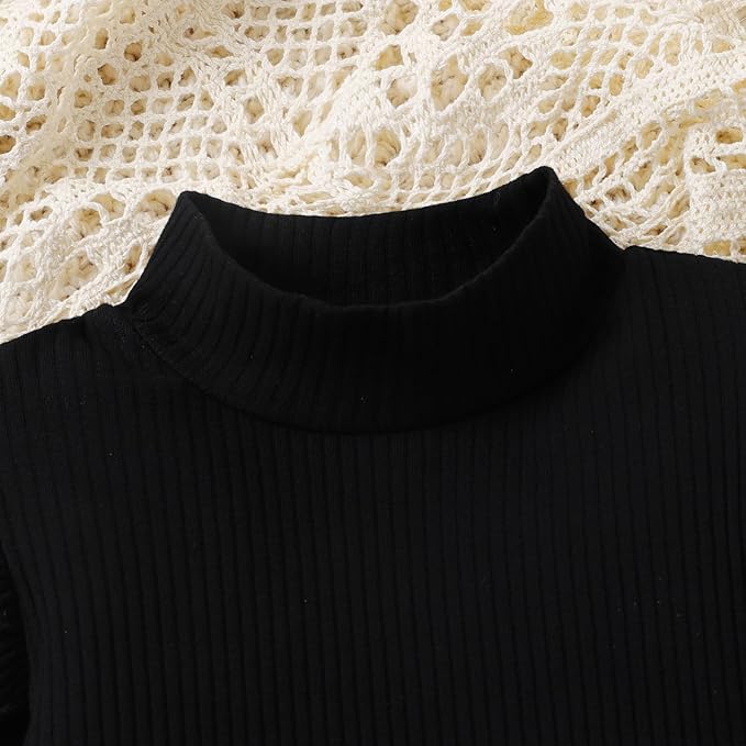 Fernvia Toddler Baby Girl Fall Winter Skirt Set Turtleneck Ribbed Long Sleeve T-Shirt Top & Plaid Skirts Dress 2Pcs Outfits