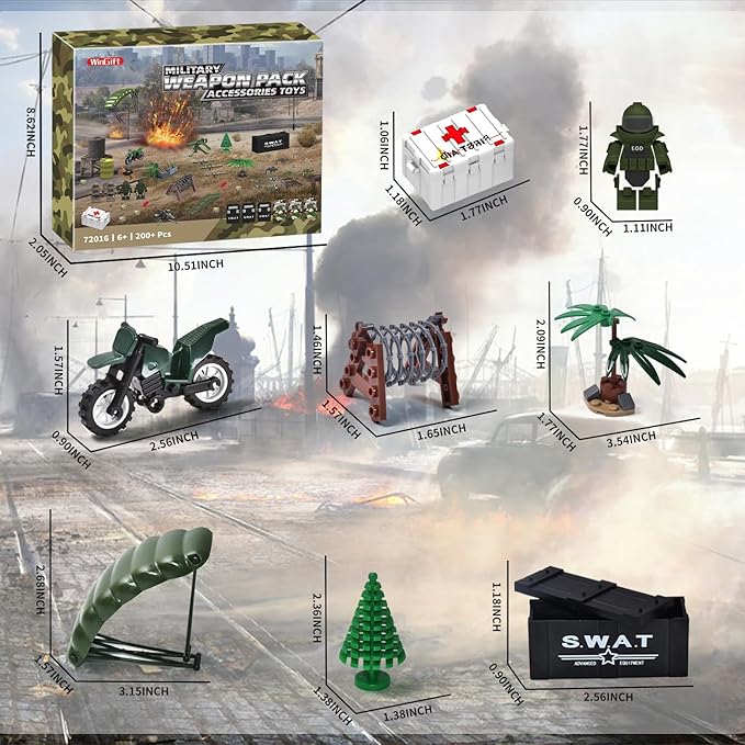 200+ Pcs Military Weapon Pack Accessories Toys Kits,STEM Military Soldier Style Weapon Sets,Swat Team Building Block Toys,Army Equipment Gear Sets,Christmas Birthday Gift for Boys,Teens,Adults