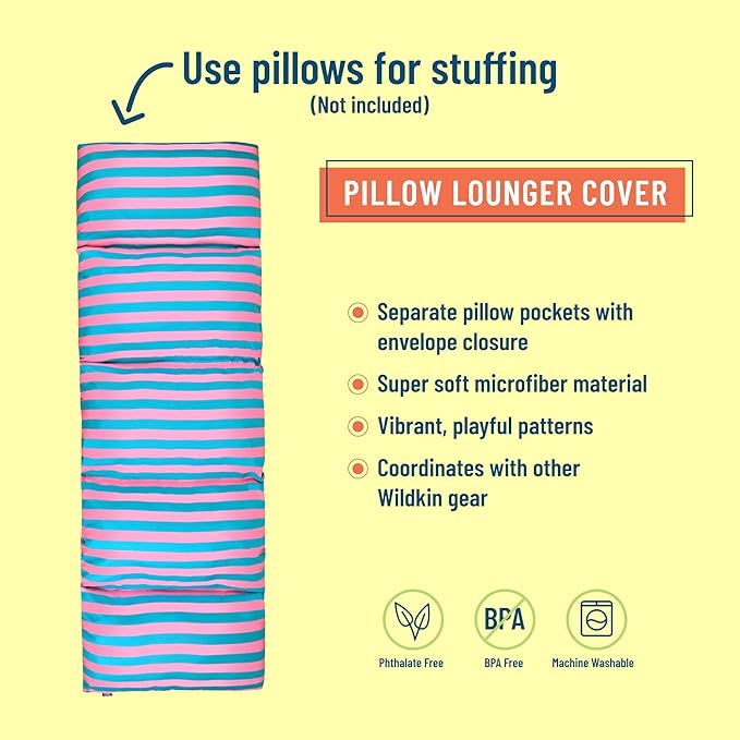 Wildkin Kids Microfiber Floor Lounger – Travel-Friendly, Sleepovers, Pillow Not Included - Pink Stripes