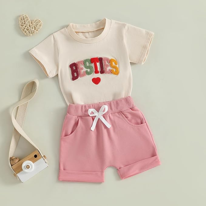 Douhoow Baby Girl Outfits Letter Print Short Sleeve Baby Girl Tops and Toddler Shorts 2 Pcs Girls Summer Clothes