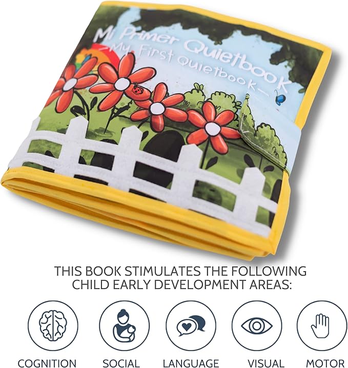 Just Imagine Bilingual Soft Book for 1 Year Old Babies | Written in English and Spanish | Sensorial Felt Book for Babies | Carry on Travel Play and Learn Sensory Toys | Early Child Development.