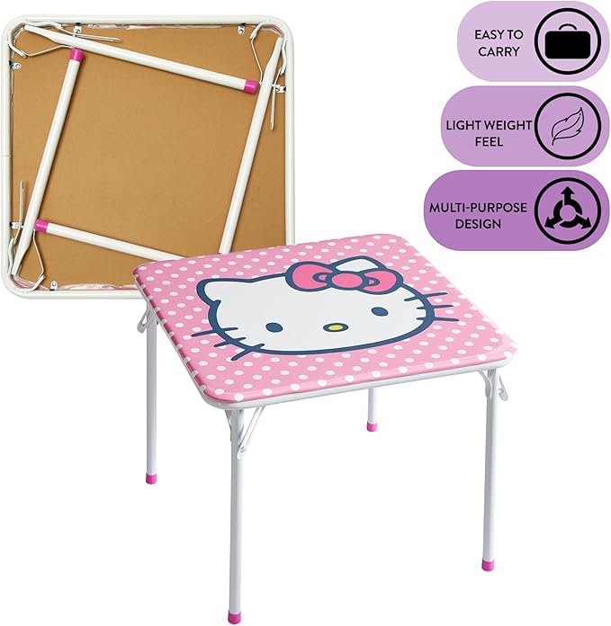 Idea Nuova Sanrio Hello Kitty 3 Piece Children's Activity Square Table and 2 Folding Chairs Set, Ages 3+