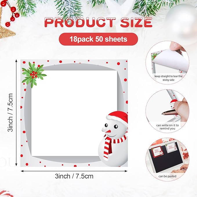 18 Pieces Christmas Sticky Notes Christmas Design Self-Adhesive Note Pads Winter Sticky Memo Notes for School Office Home Supplies Students Teachers Presents