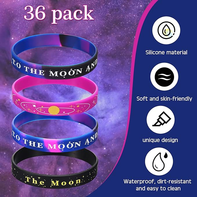 36 Pieces Outer Space Party Silicone Bracelets Galaxy Rubber Wristbands Space Theme Solar System Galaxy Universe Bracelets Wristbands Star Space Party Favors Kid Birthday Party Supplies