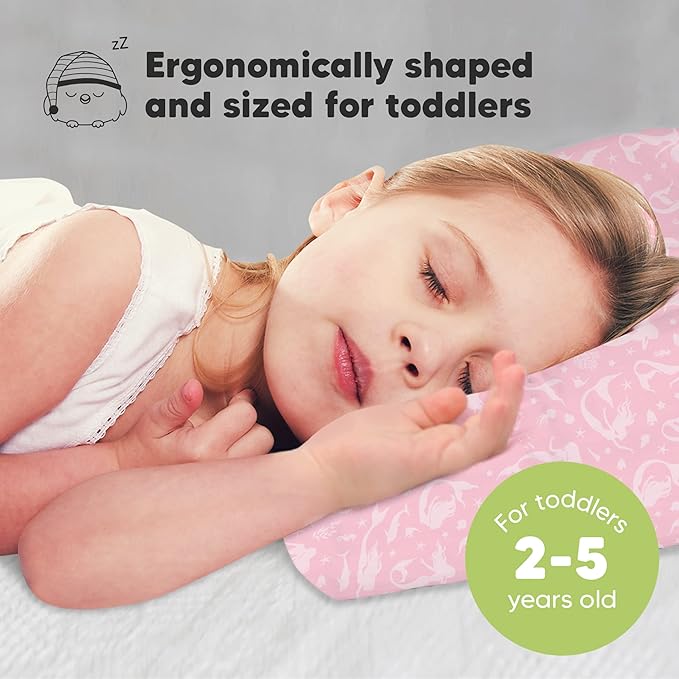 Toddler Pillow with Pillowcase - 13x18 My Little Dreamy Pillow, Organic Cotton Toddler Pillows for Sleeping, Kids Pillow, Travel Pillows, Mini Pillow, Nursery Pillow, Toddler Bed Pillow (Mermaid)