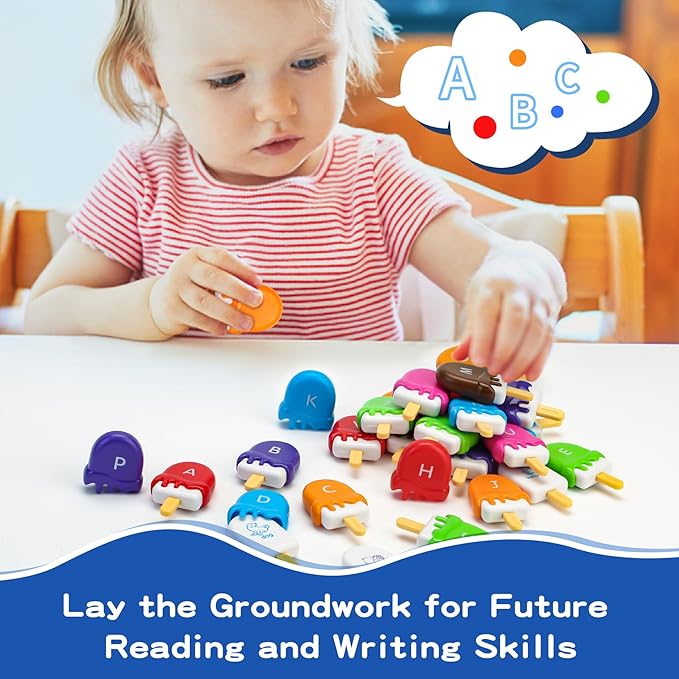 Alphabet Learning Toys, Mini Ice Cream Alphabet Color Sorting Matching Games for Toddlers 1-3, Preschool Learning Educational Toys Easter Basket Stuffers for Toddler