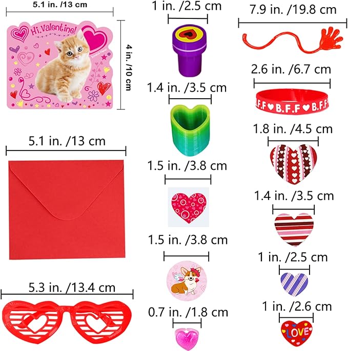 234 Pack Valentine's Day Party Favors Supplies Gift Exchage Cards Heart Glasses Bracelets Heart Stickers Stamper Sticky Hands Tattoo Bulk for Kids School Classroom Rewards Prizes Birthday Goodie Bags