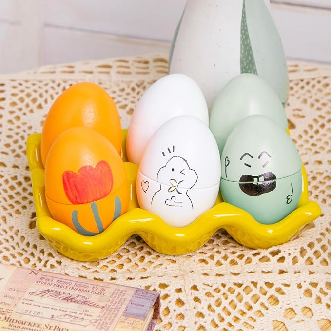 3 Otters 12PCS Egg Play Food Set for Kids Kitchen, Wooden Egg Toys Pretend Separable Egg with Yolk Painting Eggs for Kids Early Development Learning Birthday