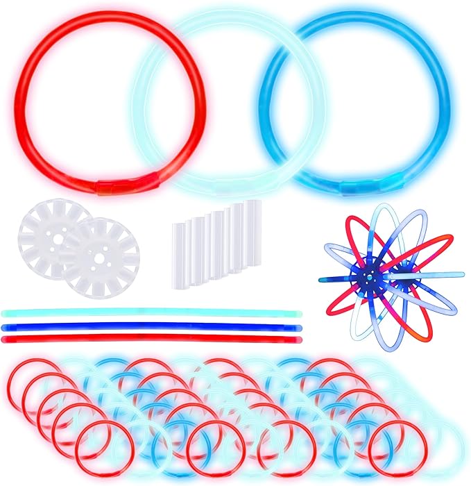 8" Glow Stick Bracelets - Bulk 50 Pack for Mardi Gras, St. Patrick's Day, and Nighttime Celebrations - Red/White/Blue