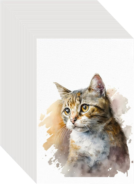 50PCS 4x6 Watercolor Paper Bulk, 140lb/300g Cold Press Thick Water Color Paper Pad for Kid Child Adult, White Art Paper for Drawing Painting Markers Gouache, Textured Cotton Paper Sheets