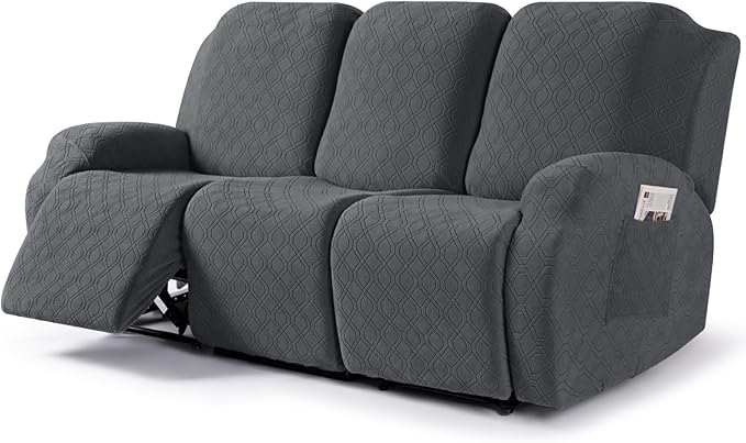 VANSOFY Recliner Covers, 3-Pieces Stretch Reclining Couch Covers with Pockets Reclining Couch Slipcovers 3 Seater Soft Washable Furniture Protector for Dogs Cats(Charcoal Gray)