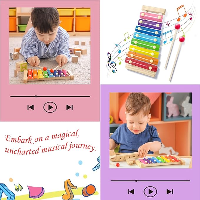 Wooden Xylophone for Kids,Toddler Xylophone Toy with 2 Child Safe Mallets,8 Diatonic Keys Musical Instruments for Preschoolers Educational Toys,Gifts