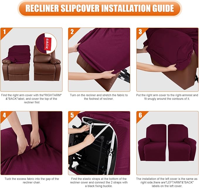 VANSOFY Recliner Cover, 2-Pieces Stretch Reclining Couch Cover with Pockets Loveseat Sofa Slipcovers Soft Washable Furniture Protector for Dogs Cats(Burgundy)