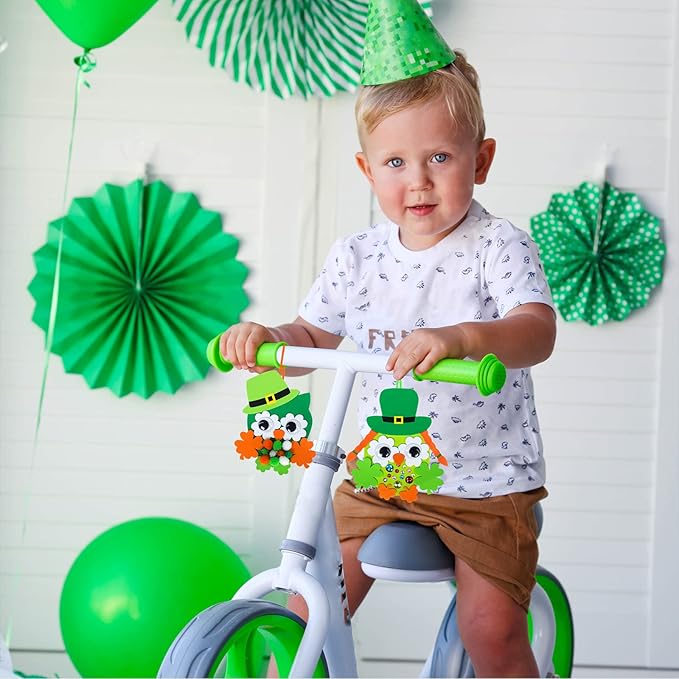 24 Sets Owl Shamrock Ornaments St. Patrick's Day Decorations Craft Kits Assorted Owl Four-Leaf Clover Lucky Shamrock Foam Stickers Pom-poms Google Eye for Kids Classroom Home Activity Gift Art Project
