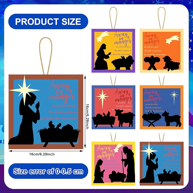 30 Pcs Nativity Crafts for Kids Away in a Manger Ornament Craft Kit Religious Crafts for Kids Christmas Tree Ornaments Jesus Birth DIY Nativity Christmas Activities Classroom Party Favors