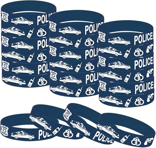 48 Pieces Police Party Wristbands Rubber Bracelets - Police Birthday Party Favors Supplies Decorations Graduation Halloween Goodie Bag Favor Stuffer Stretchable Silicone Wristband