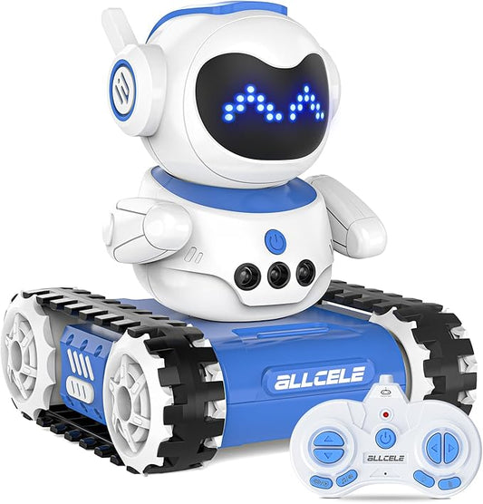 ALLCELE Robot Toy, LED RC Robot Toys, RC Robot for Boys and Girls with Walkie Talkie, Programming, Music, Demo and LED Function, Remote Control Robot Toy, Gift for Kids 3-8 Years Old Blue White