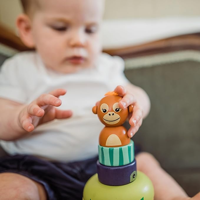 Orange Tree Toys: Stacking Ring: Jungle Animals - Wooden Colorful Stacking Puzzle Toy, Size & Motor Skills Developmental Toy, Toddler & Kids, Ages 1+