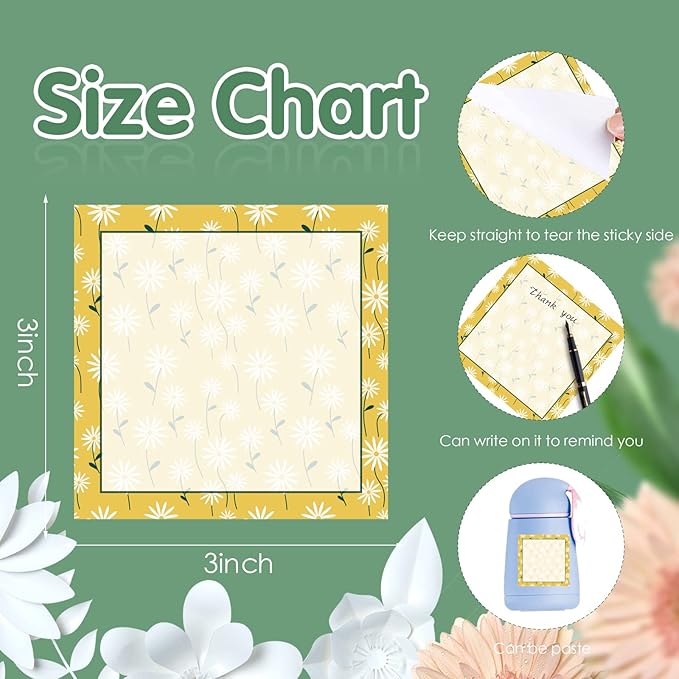 9 Pieces Flower Sticky Notes Adhesive Flower Memo Notes Self-Stick Note Pads for School Office Home Supplies Students Teachers Present, 9 Styles