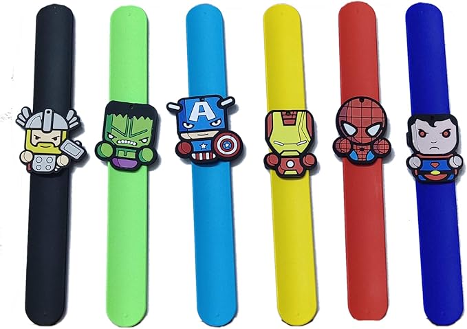 6Pcs Sets Include 6 Cartoon Character Silicone Slap Bracelets, and 6 Keychains.Boys and Girls Party Favors Gifts Carnival Prizes.