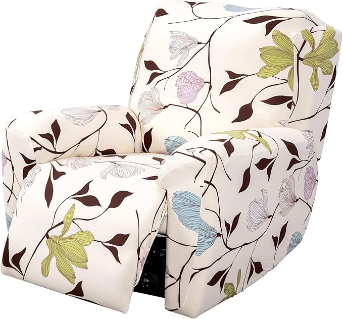 FUANGUI Recliner Chair Cover 4-Pieces Lazyboy Cover for Recliner Chair with Storage Pockets Furniture Protector for Living Room, Jacquard Sofa Slipcover for Kids, Pets, Dog and Cat, 14