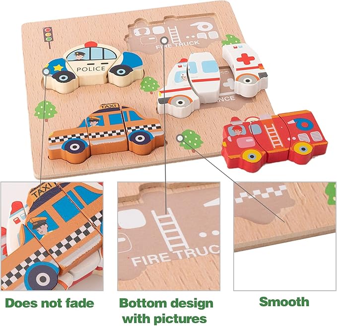 CUCOS Wooden Toddler Puzzles for Kids Ages 1-5 Years Old, Wooden Peg Vehicle Toddler Puzzles, Learning Toys Educational Gift for Girls and Boys