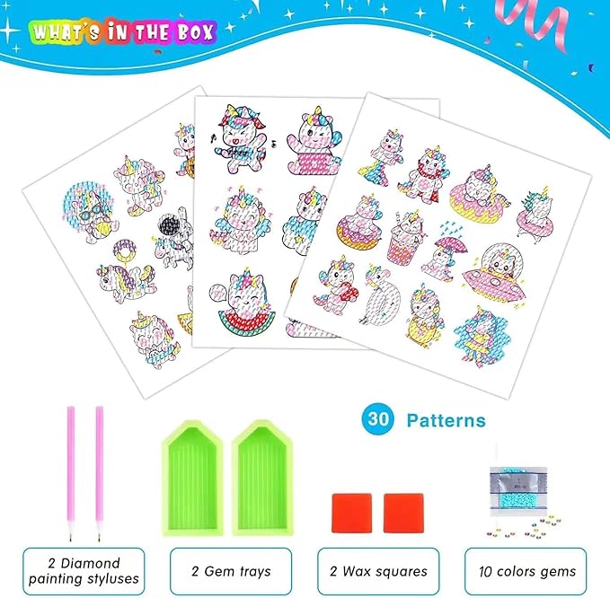 5D DIY Diamond Painting Stickers Kits for Kids, Diamond Art Mosaic Stickers by Numbers Kits Crafts Set for Children, Boys and Girls,Creative Handmade Art Craft Gift (Unicorn-2)