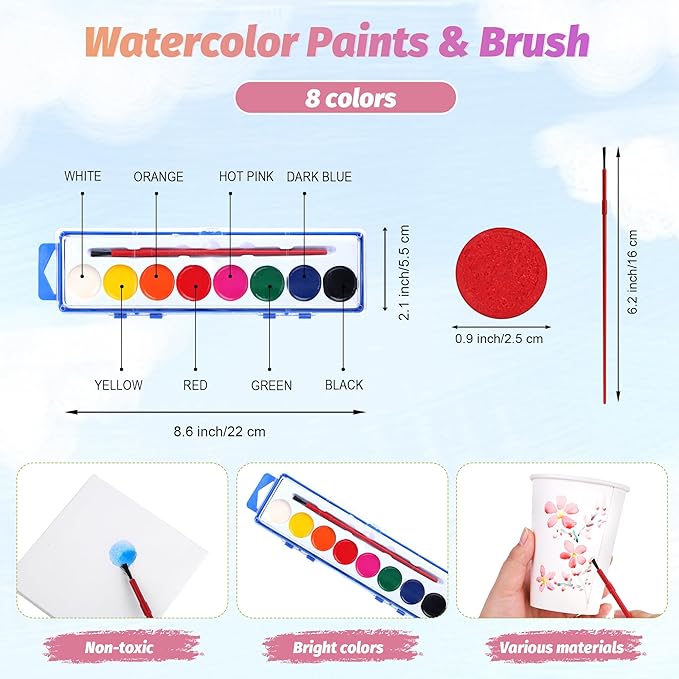 Aodaer 48 Pieces Valentine's Day Gift Mini Watercolor Paint Set Include 12 Set Colors Watercolor Paints Strip Palette Wooden Canvas Easels Canvas Tote Bags Aprons for Art Beginner Painting Supplies