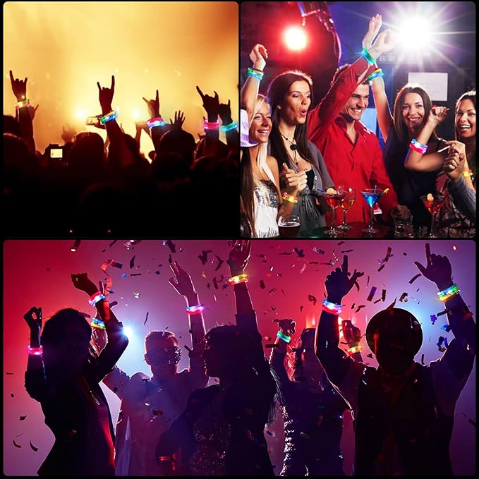 24Pcs Glow in the Dark Party Supplies for Kids/Adults, Flashing Light up Toys LED Bracelets Glow Sticks,Valentines Mardi Gras Party Favors Carnival Birthday Concert Gifts Accessory