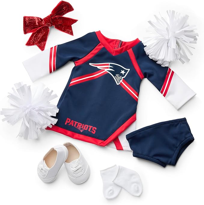American Girl New England Patriots Cheer Uniform 18 inch Doll Clothes with Pom Poms, Navy and Red, 5 pcs, Ages 6+