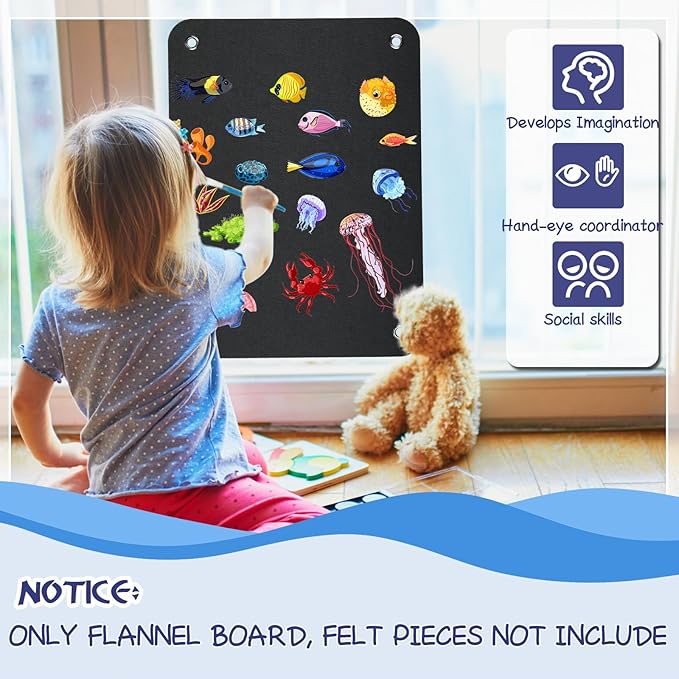 4 Pieces Felt Board for Toddlers Classroom Flannel Board Stories for Preschool Homeschooling, Kids Felt Story Activity Wall Hanging Children Birthday Gifts, 11.8 x 15.75 Inch (Black)