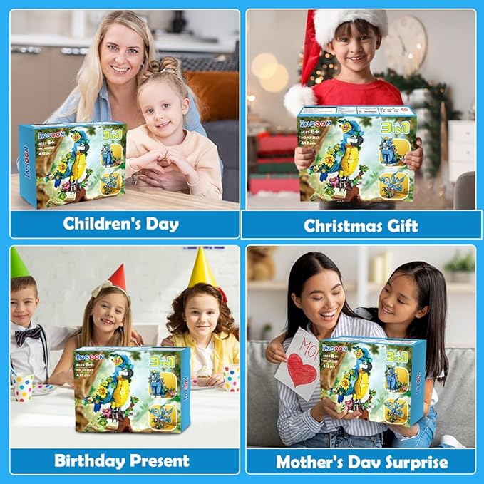 3 in 1 Flower Cat Parrot Butterfly Building Set, Animal Figures Building Toy for Home Office Art Decor, 412 PCS Building Block Gift for Kids Boys Girls Ages 6 7 8 9 10 11 12+ Adults