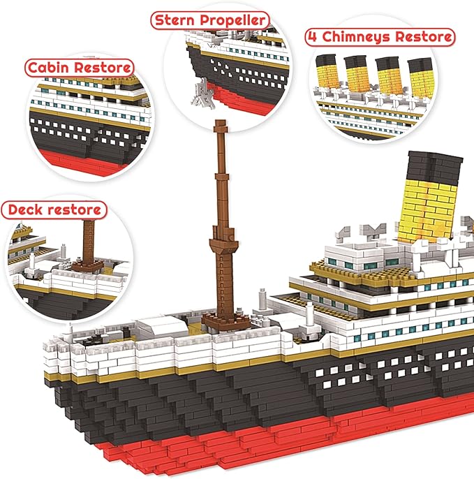 3800+ PCS Micro Blocks Titanic Model Building Set, Mini Building Bricks Titanic Toy Ship Block, 3D Puzzle Sets DIY Educational Toys Gift for Adults and Kids Age 8+
