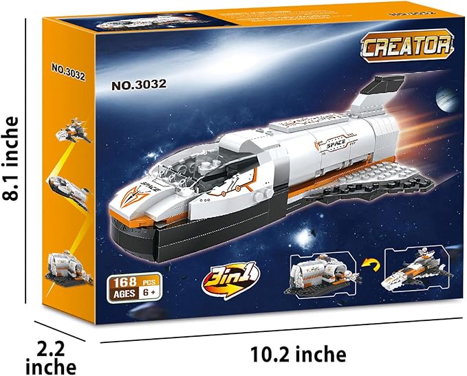 3 in 1 City Space Ship Building Sets Space Shuttle Toys Space Station Spaceship Astronaut Adventure Building Blocks Kit Aerospace Rocket Educational Toy Gift for 6 7 8 9 10 11 12 Year Old (168 Pcs)