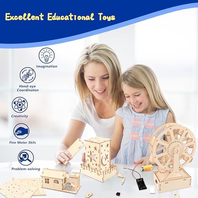 6-in-1 STEM Kits for Kids Age 8-12, Educational STEM Toys for Boys and Girls, Wooden Building Kit for Kids STEM Science Experiments Kit, Ideal Christmas Birthday Gifts for 8 9 10 11 12 13 Year Old