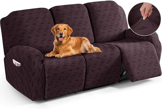 TAOCOCO Recliner Sofa Covers Stretch Reclining Couch Cover, Jacquard Recliner Couch Cover for 3 Seat Furniture Protector Sofa Slipcovers with Elastic Bottom for Kids, Pets (Dark Coffee)