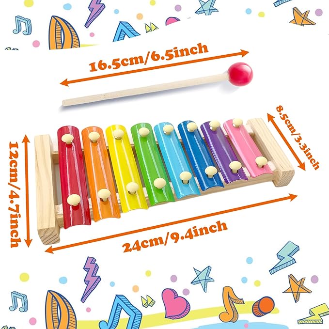 Wooden Xylophone for Kids,Toddler Xylophone Toy with 2 Child Safe Mallets,8 Diatonic Keys Musical Instruments for Preschoolers Educational Toys,Gifts