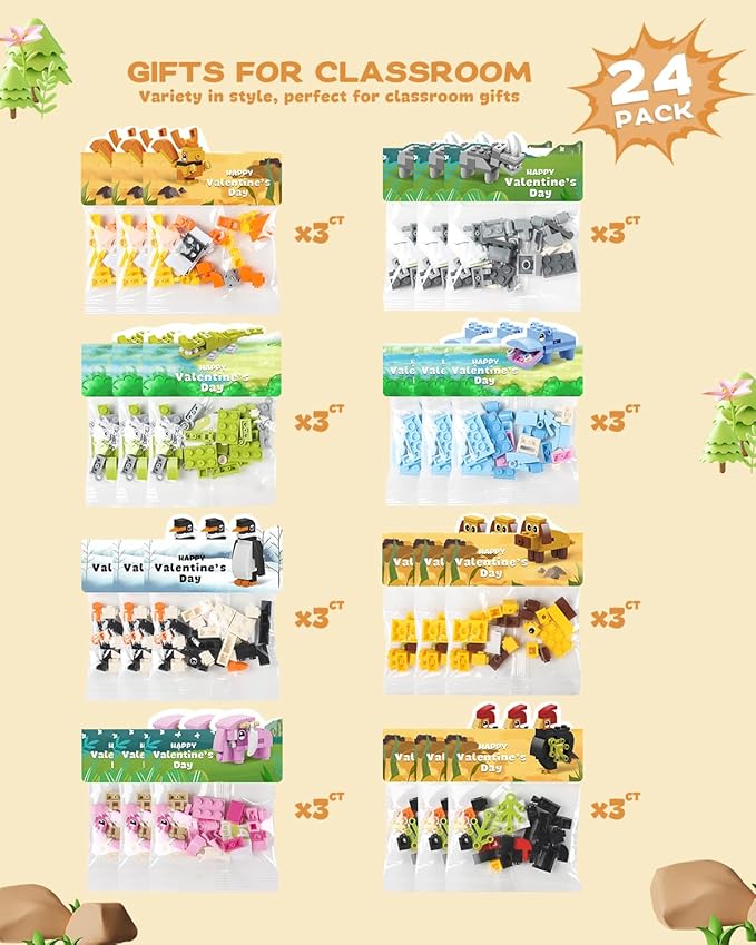 24 Pack Prefilled Valentines Day Gifts for Kids Classroom - Exchange Gifts & Fun Party Favors, Happy Valentine's Day Cards Included, Ideal for Boys & Girls School Classroom Prizes