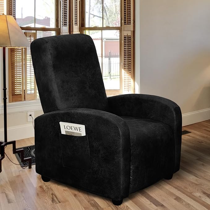 Recliner Chair Covers Leather Look Recliner Cover 4-Piece Slipcovers for Small Reclining Chair Furniture Protector for Kids Dogs Pets Spandex Fabric Washable (1 Small Seater, 02 Black)