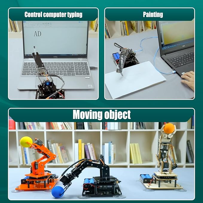 Adeept 5DOF Robotic Arm Kit Compatible with Arduino IDE, Programmable DIY Coding STEM Educational 5 Axis Build Robot Arm, Robot Starter Kit with OLED Display Processing Code and Tutorials - Black