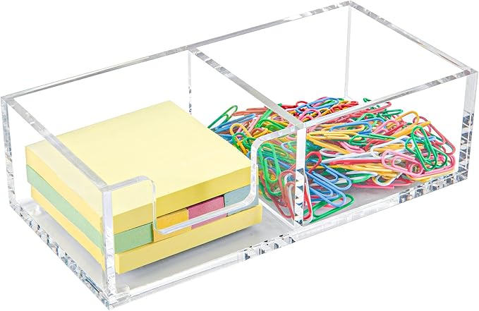 Acrylic 2in1 Sticky Note Holder A Versatile Desk Organization Solution for Office Home School Post Bank Dispenser for 3"x3" Memo (DP002)