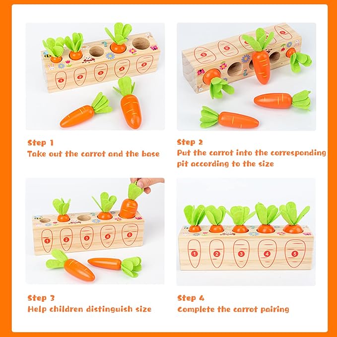 Xylolin Montessori Toys for Toddlers 1-3, Carrots Shapes Sorting and Matching Game Wooden Toys, Fine Motor Skill Early Learning Preschool Educational Toys Gifts for 1 2 3 Year Old Boys Girls