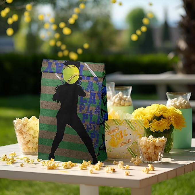 24 Softball Party Favor Bags with Stickers Softball Goodie Bags Softball Party Favors for Kids Softball Birthday Party Supplies