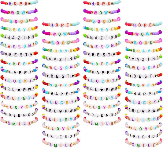 60 Pcs Colorful Friendship Bracelet Set for Girls Stretchy Bracelets for Kids and Women Beaded Friendship Bracelets for Teen Girls Party Favors