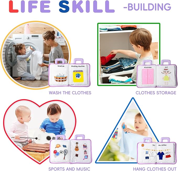 Jollybaby Quiet Book for Kids, Toddler Travel Toys Felt Busy Book Preschool Learning Montessori Toddler Quiet Book 10 Page Activity Book for 2 3 4 Year Old Girls(Purple)